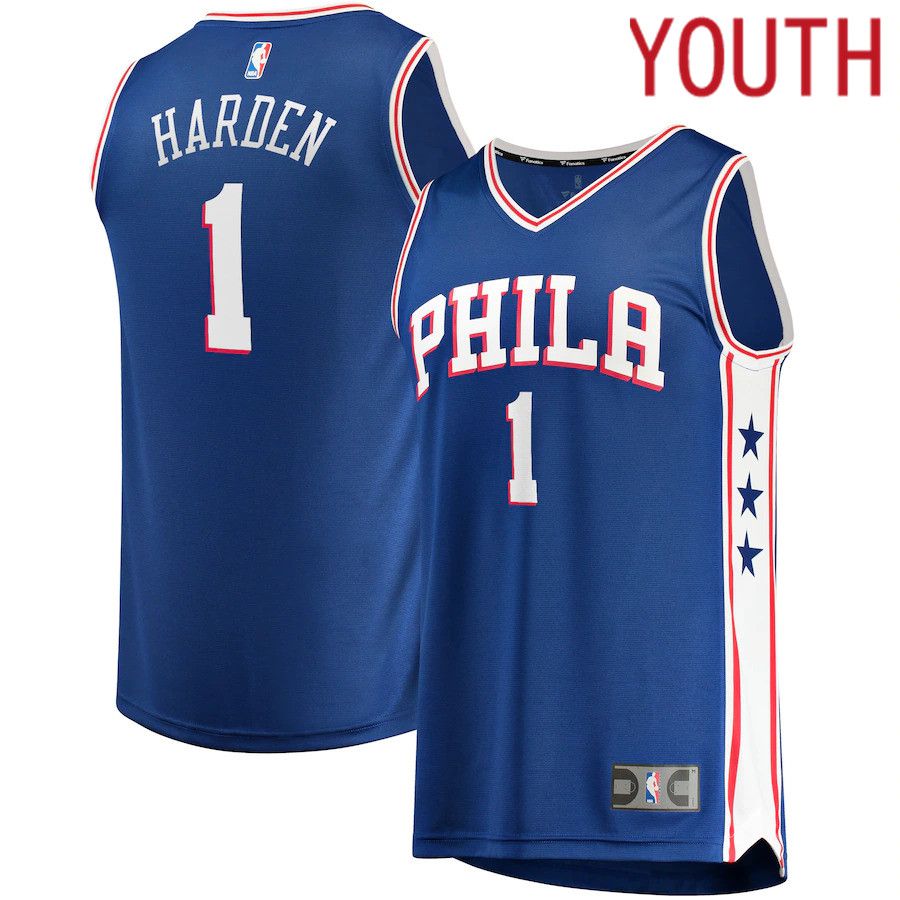 Youth Philadelphia 76ers #1 James Harden Fanatics Branded Royal Fast Break Replica Player NBA Jersey